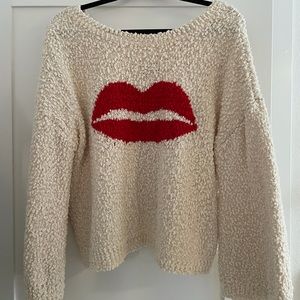 Red lip knit sweater